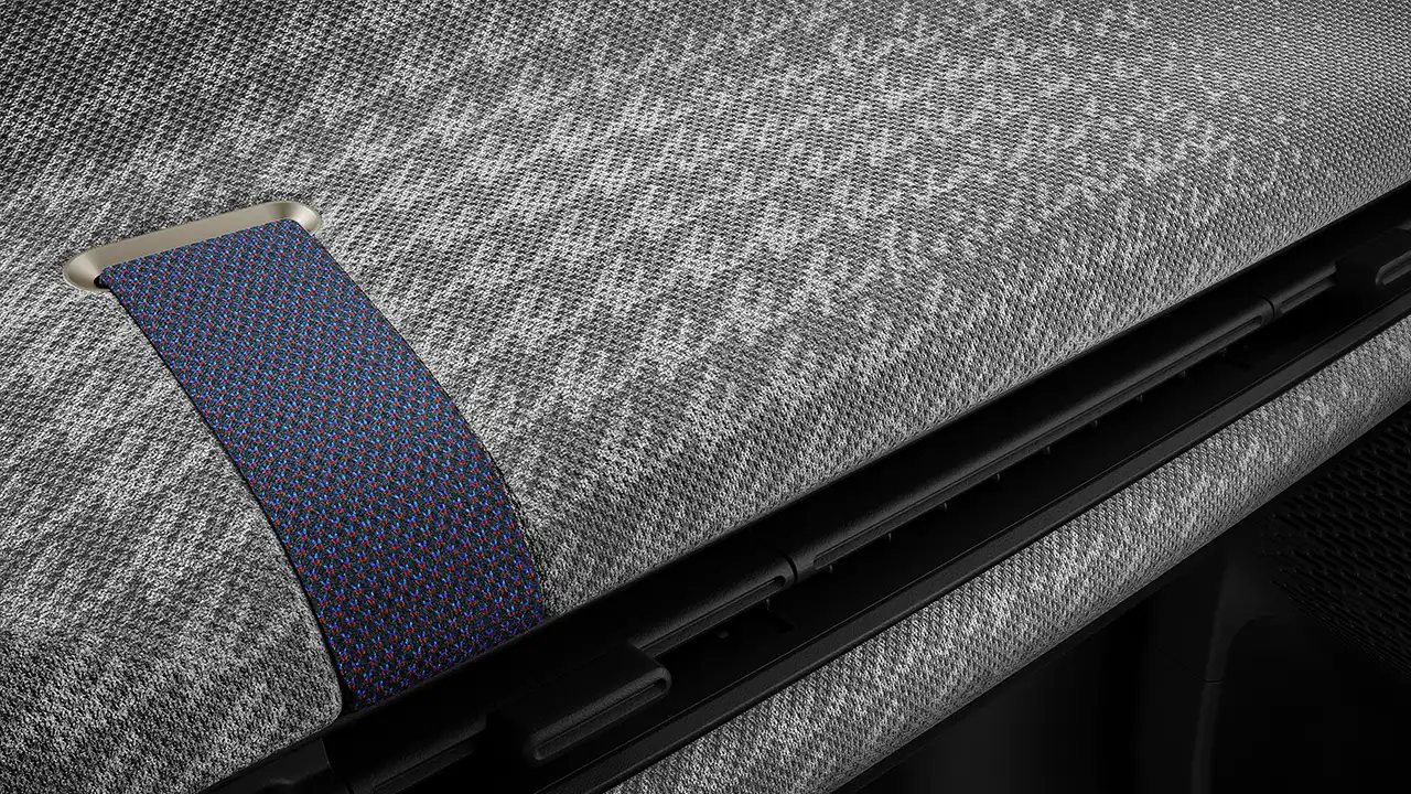 View of all-electric MINI Cooper dashboard in grey and white