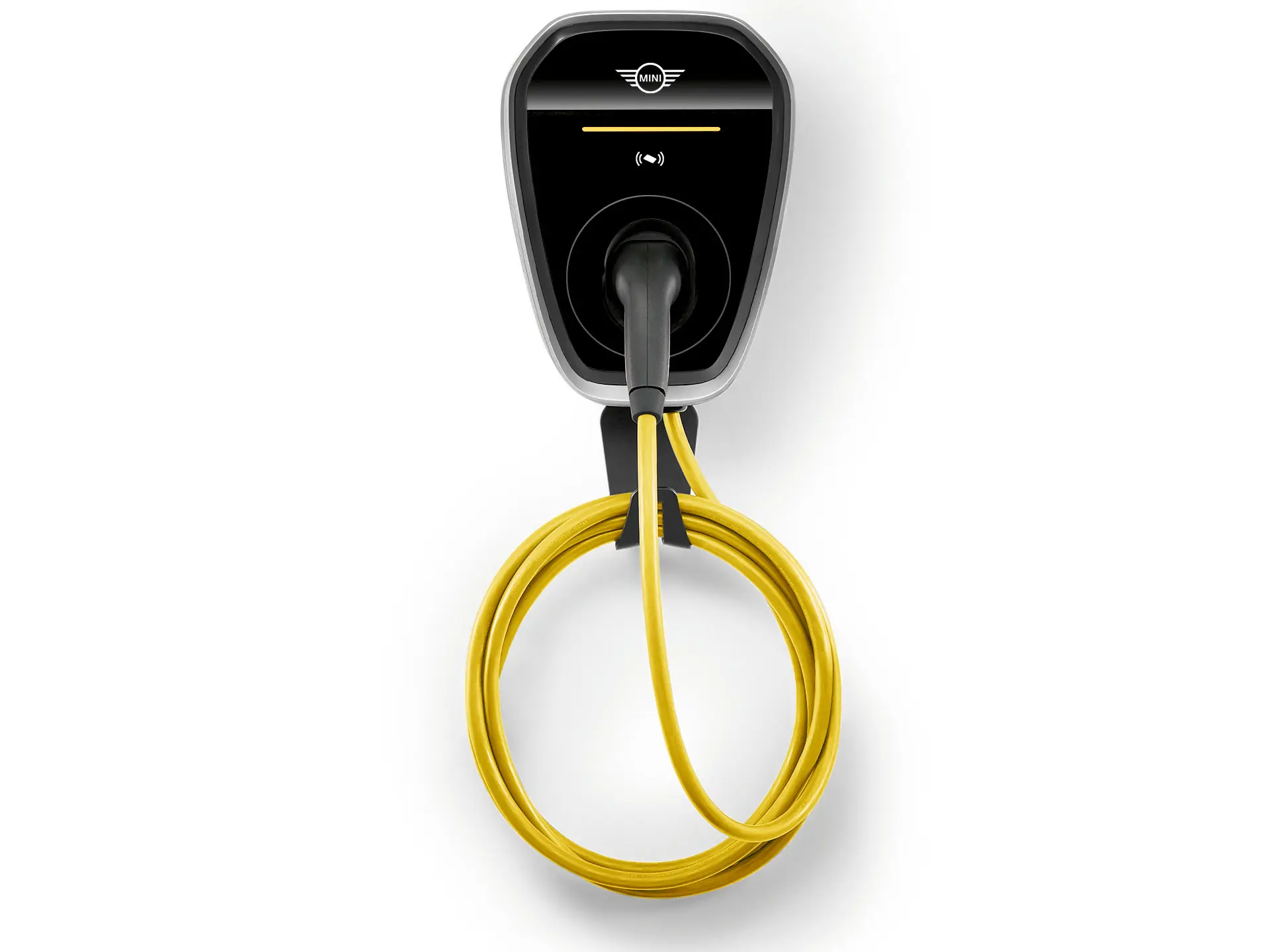 MINI Wallbox Plus for home charging up to 22 kW, mounted on wall.