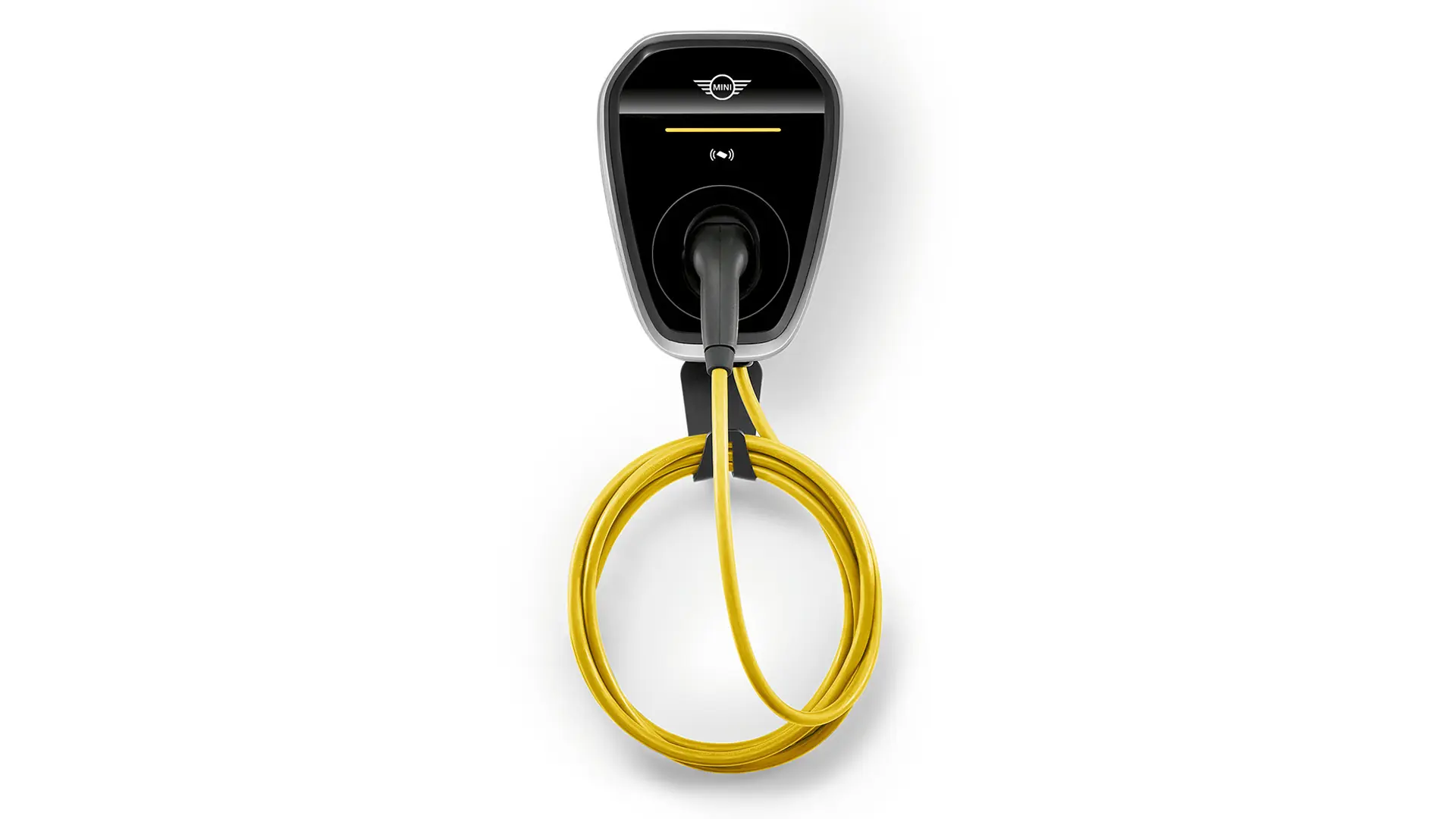 MINI Wallbox Plus for home charging up to 22 kW, mounted on wall.